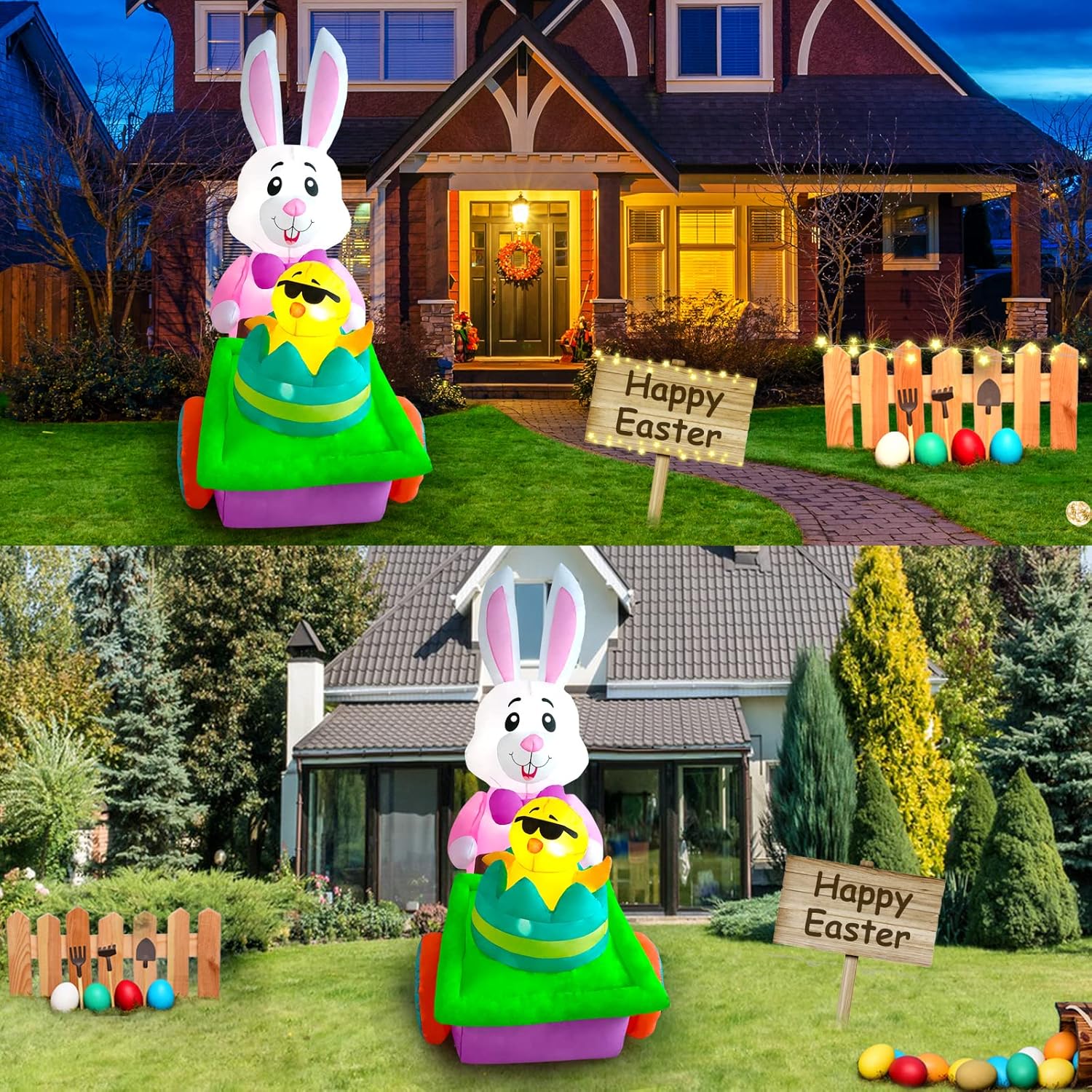 6 Ft Inflatable Yard Decoration for Easter, SHDEJTG Easter Bunny Push Trolley Blow Up Easter Outdoor Decoration for Party Yard Garden Lawn