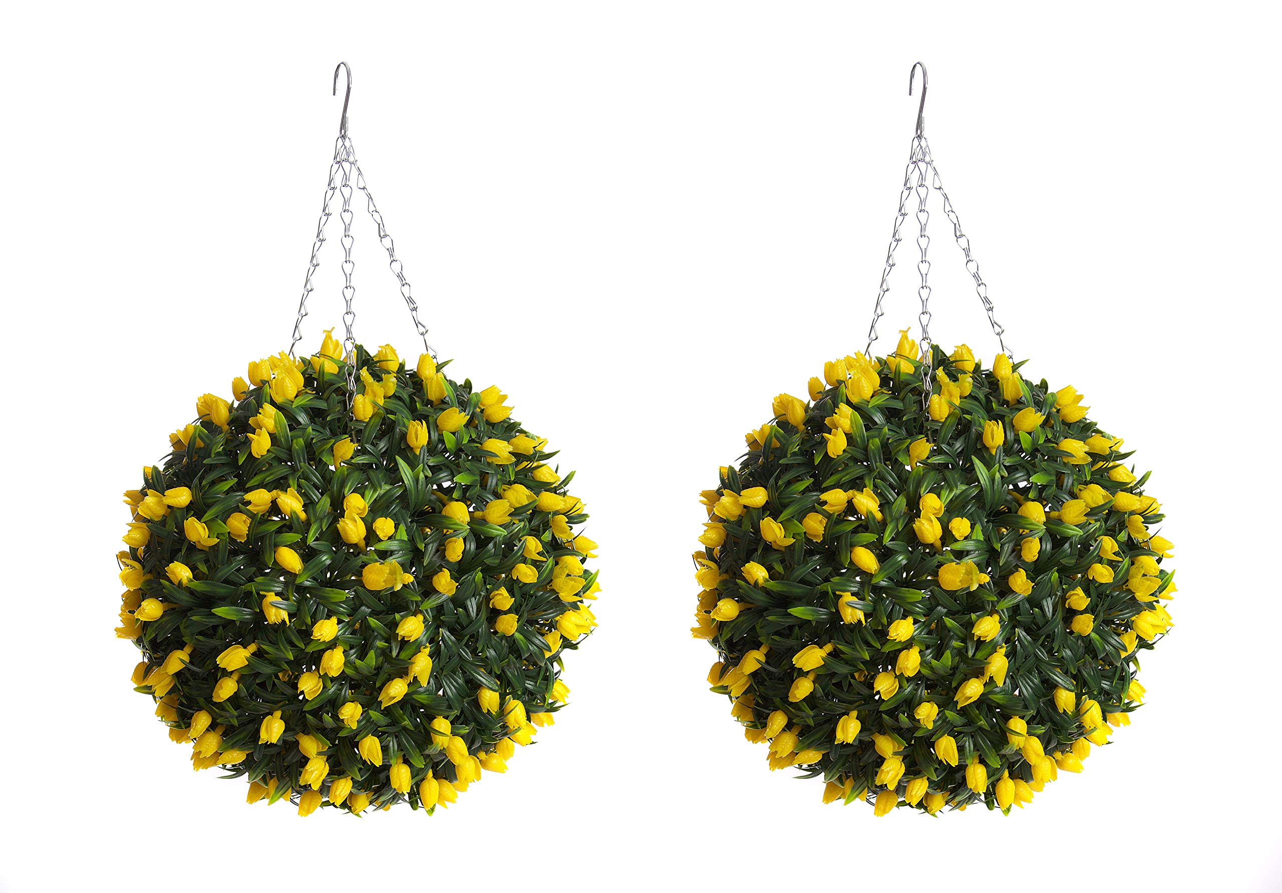 Best Artificial Yellow Pair Of Tulip Flower Balls Lush Long Leaf Topiary Grass (38Cm, )
