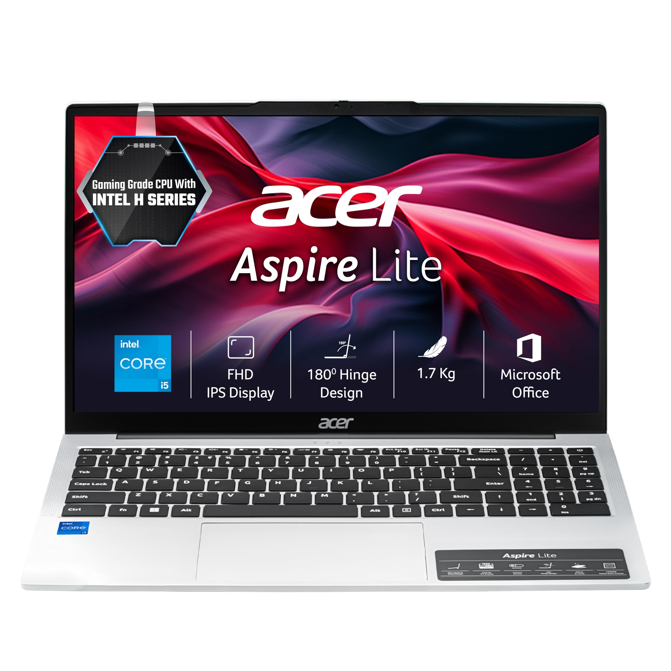 Acer Aspire Lite,13th Gen, Intel Core i5-13420H Processor, 16 GB RAM, 512 GB SSD, Full HD IPS, 15.6"/39.62 cm, Windows 11 Home, MS Office, Pure Silver, 1.70 kg, AL15-52H, Thin and Light Laptop