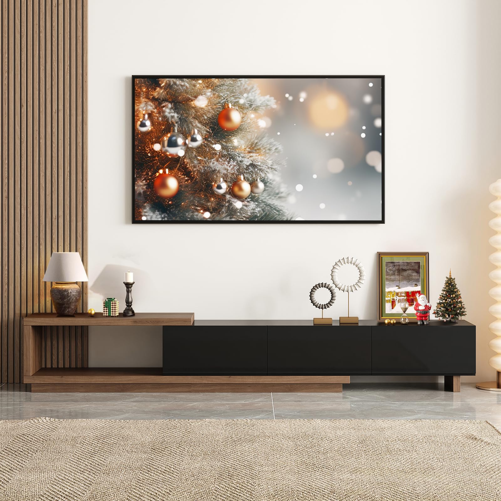 Homary Meuble TV Extensible 180-255 cm, Console Multimédia avec 3 Tiroirs