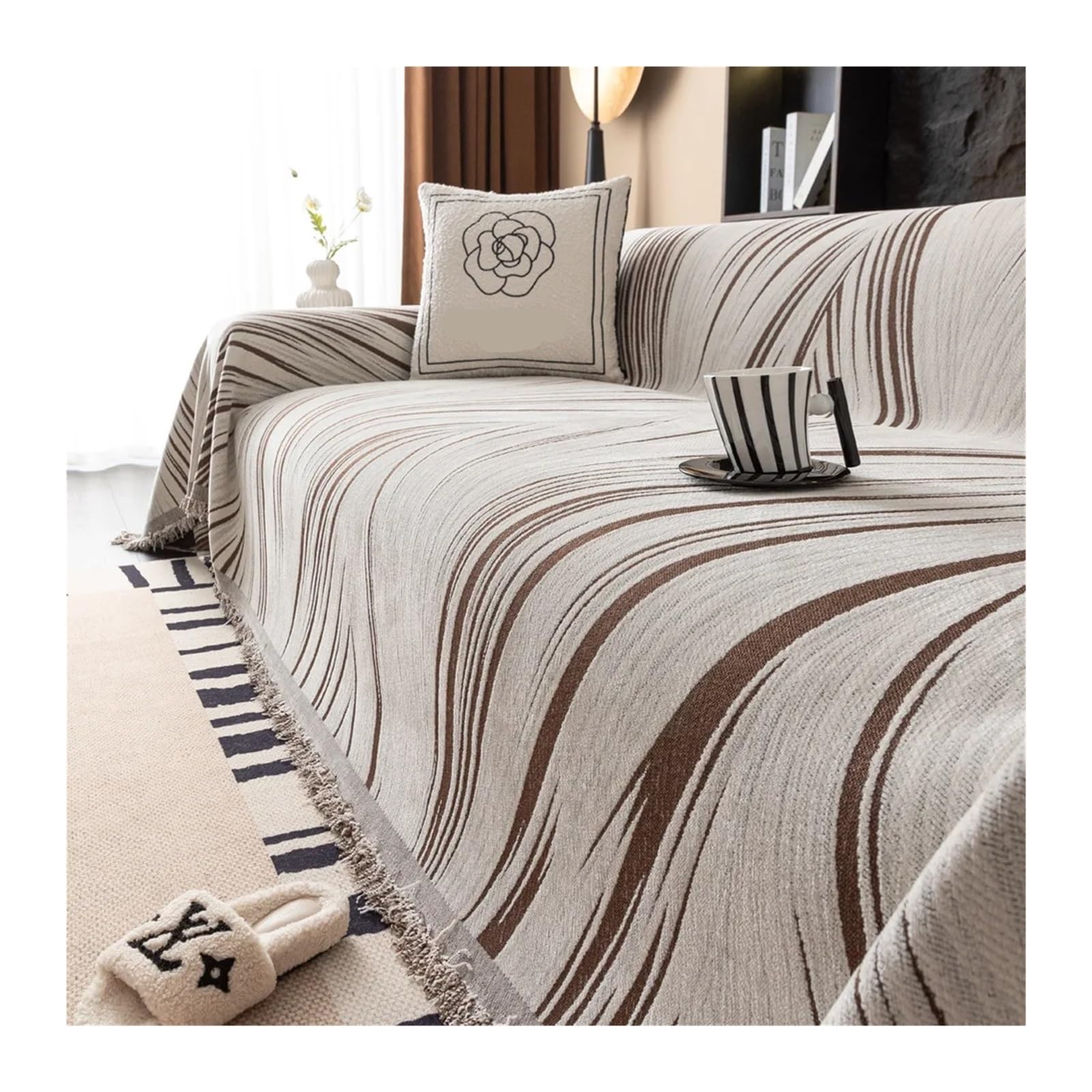 WNBFTTK Funda Sofa Manta de sofá Tela Chenilla, Manta Universal con borlas for Sala Estar, Protector for Las Cuatro Estaciones