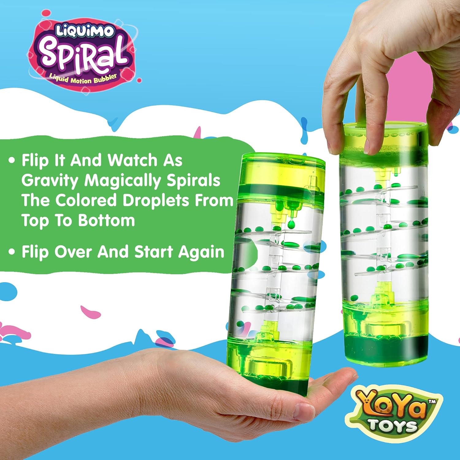 YoYa Toys Liquimo Spiral - Liquid Motion Bubbler (3 Pack) - Hourglass Liquid Timer for Kids and Adults - Stress Relief Fidget Toys for Autistic Children, Desk Décor, Holiday Stocking Stuffers - Image 2