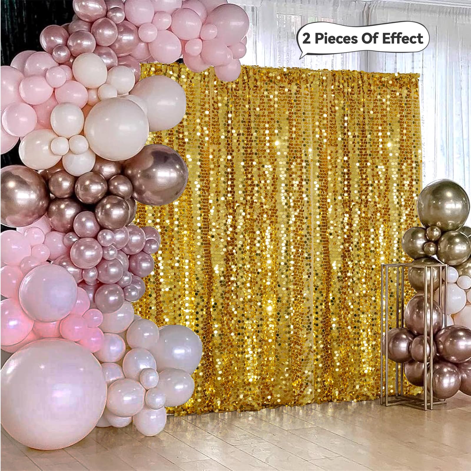 PartyDelight Telón de fondo de pared con lentejuelas doradas, paneles brillantes para fotografía, accesorios de fotografía de 4 x 7 pies, para decoración de cumpleaños, boda, fiesta