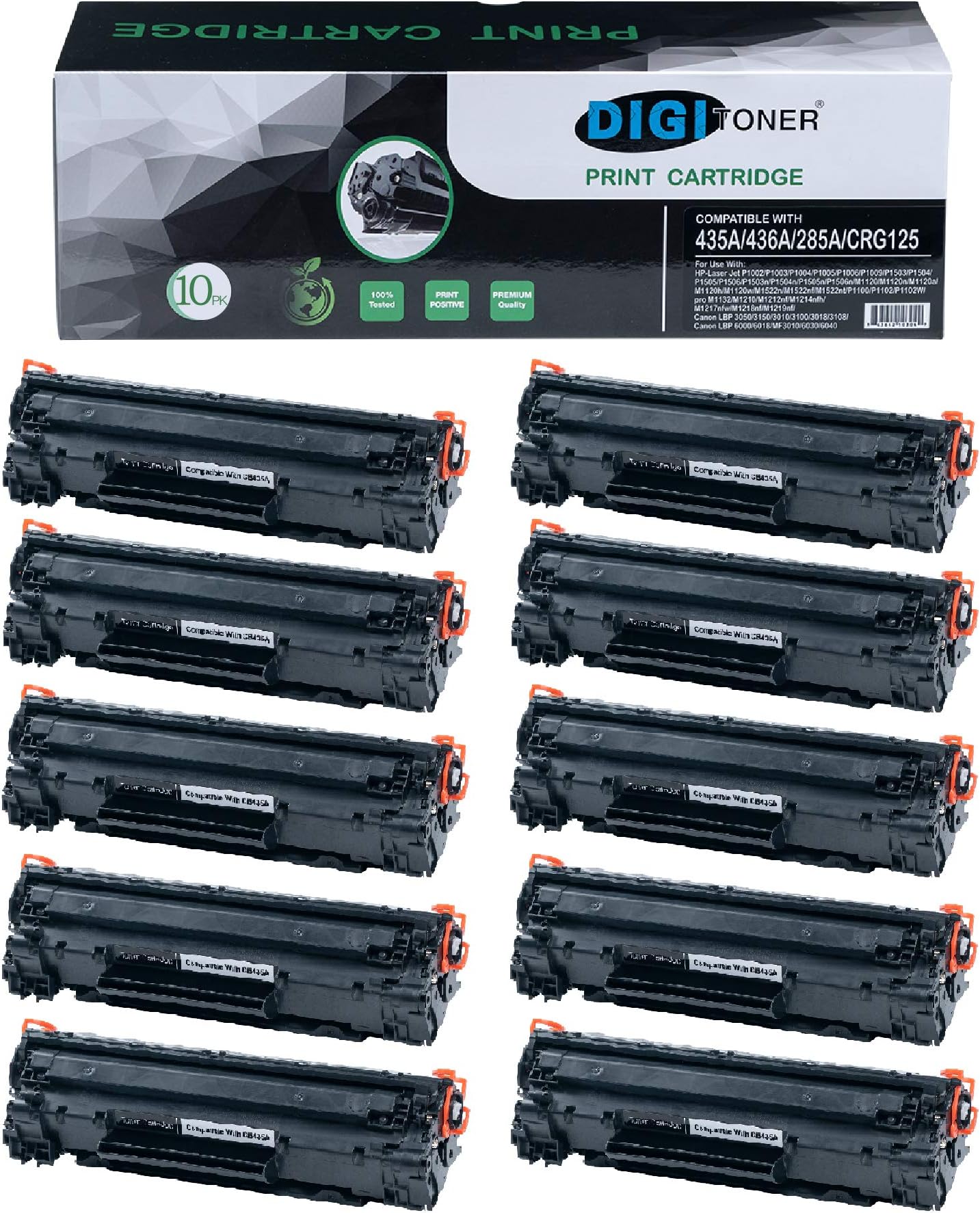 Compatible 85A CE285A CB435A CRG125 Toner Replacement for HP 85A CE285A CB435A CB436A CRG125 Toner Cartridge for use in HP Laserjet M1214 P1102W M1212nf M1210 Printer (10-Pack, Black)