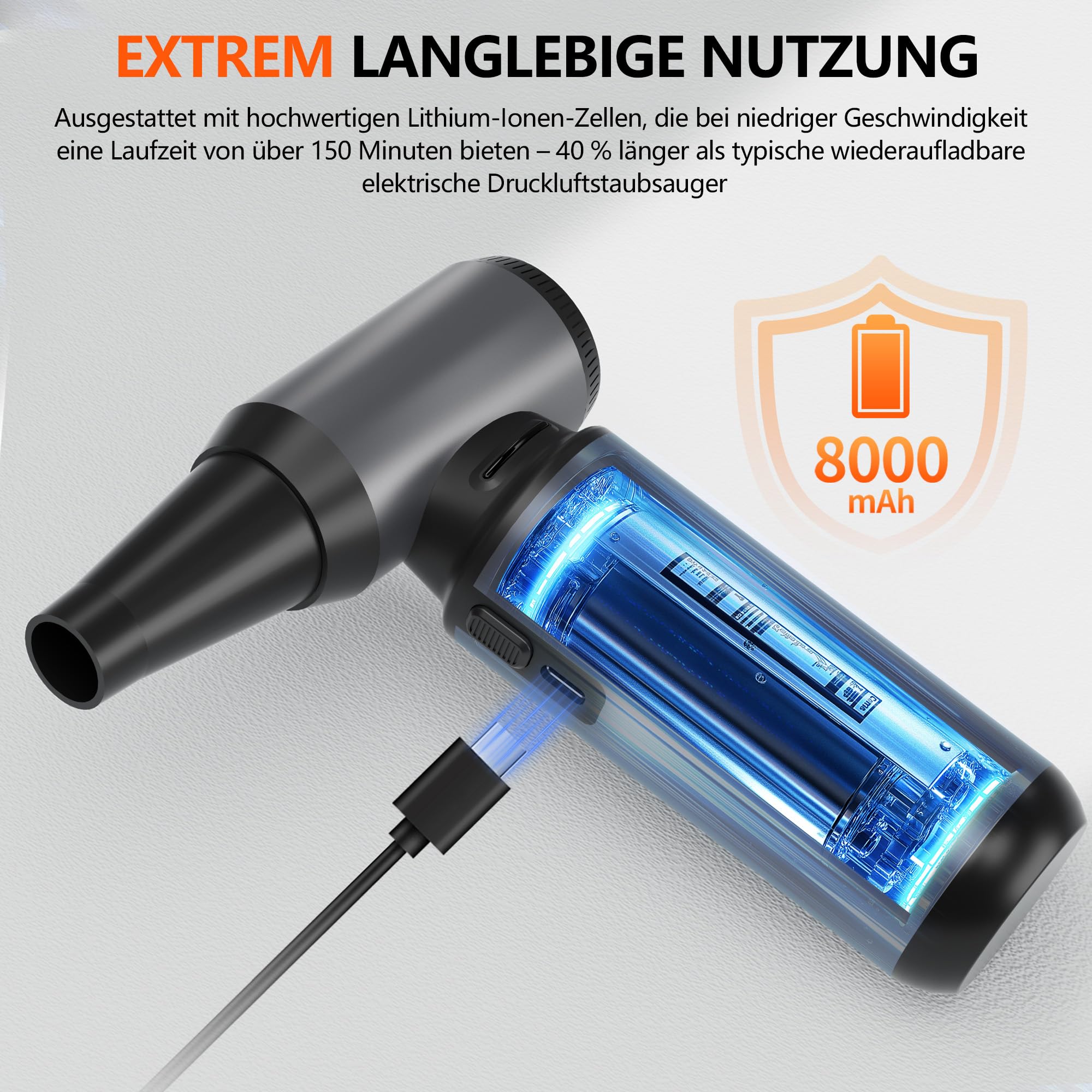 Staubgebläse Elektrischer Air Duster Druckluftspray Alternative 300000 U/min Kabelloser Wiederaufladbar 8000 mAh Akku Mit Düsen Und Bürsten Für Tastatur PC Auto Büro Elektronik