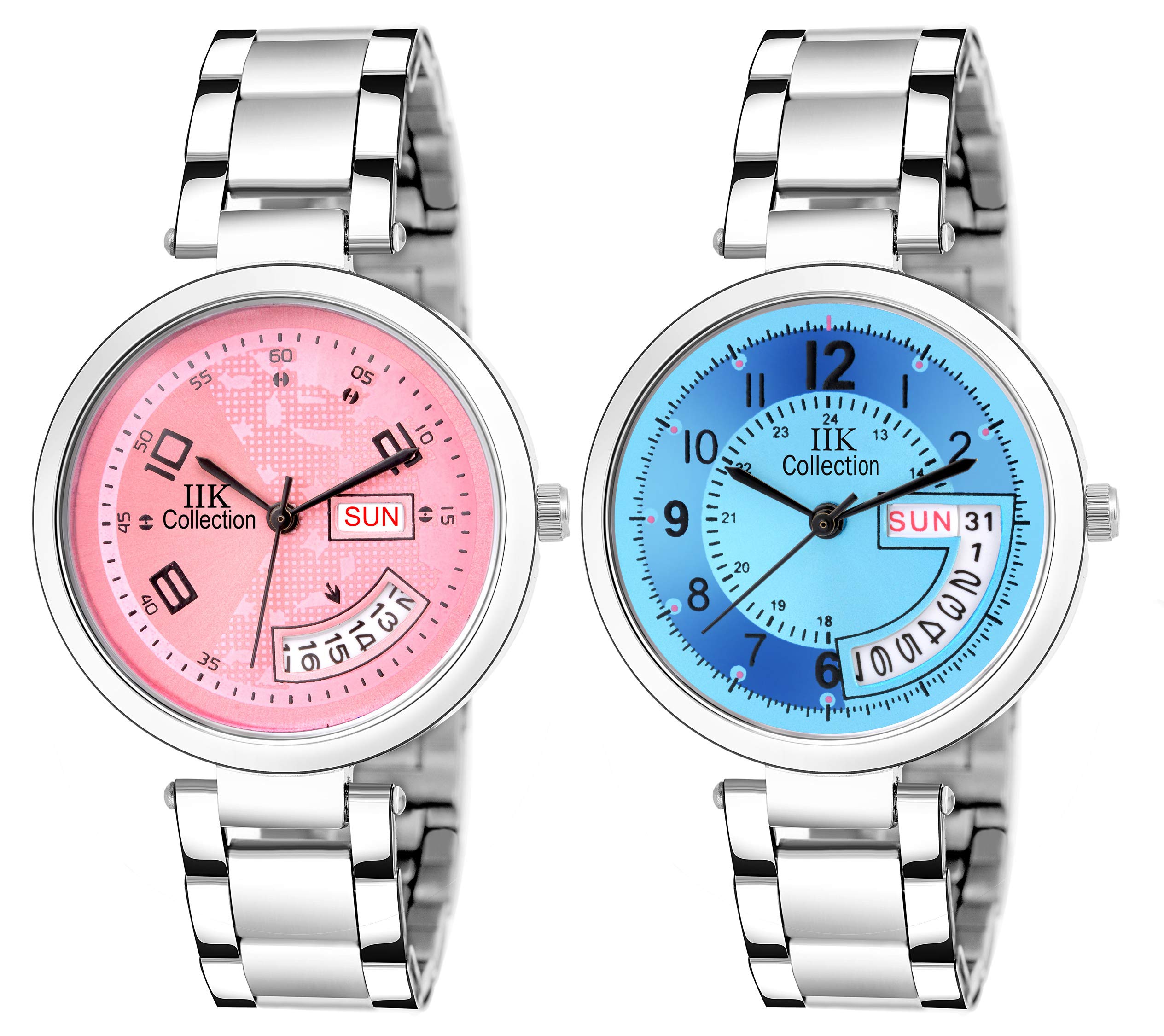 IIK COLLECTION Round Dial Stainless Steel Bracelet Chain Analogue Day & Date Functioning Watch for Women and Girls (Pack of 2) (B08R1SY566) Amazon Price History, Amazon Price Tracker