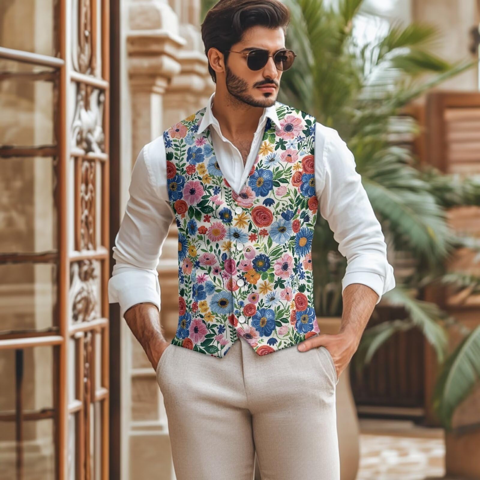 Biyejit Chaleco de camuflaje para hombre, chaleco formal con botón, cuello en V, para negocios, fiesta de esmoquin S-4XL