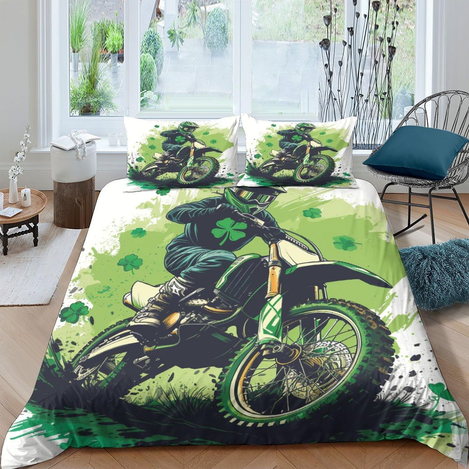Parure de lit 3 pièces moto 200x200 cm idée cadeau anniversaire ado