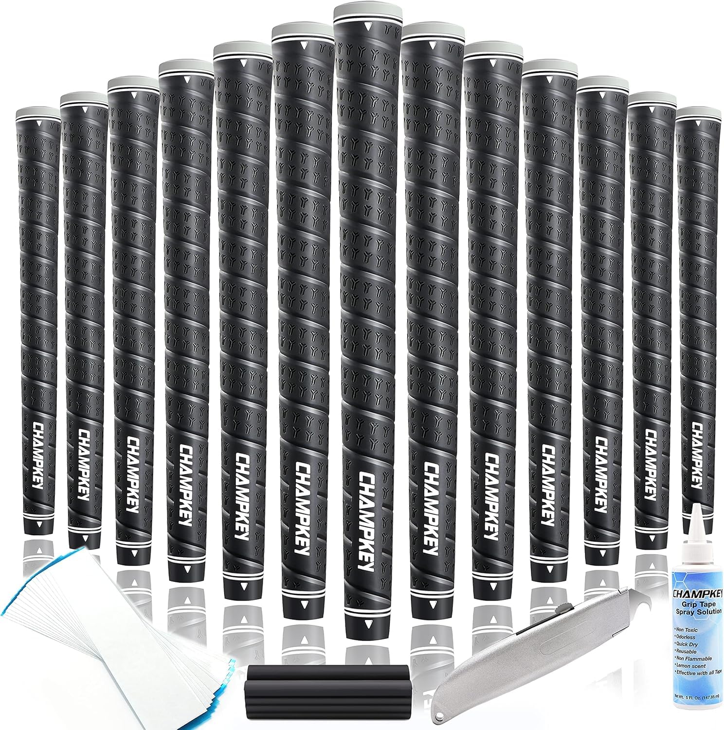 CHAMPKEY WRAP-Y Rubber Golf Grips 13 Pack Come with All Repair Kits - High Feedback and Traction Golf Club Grips