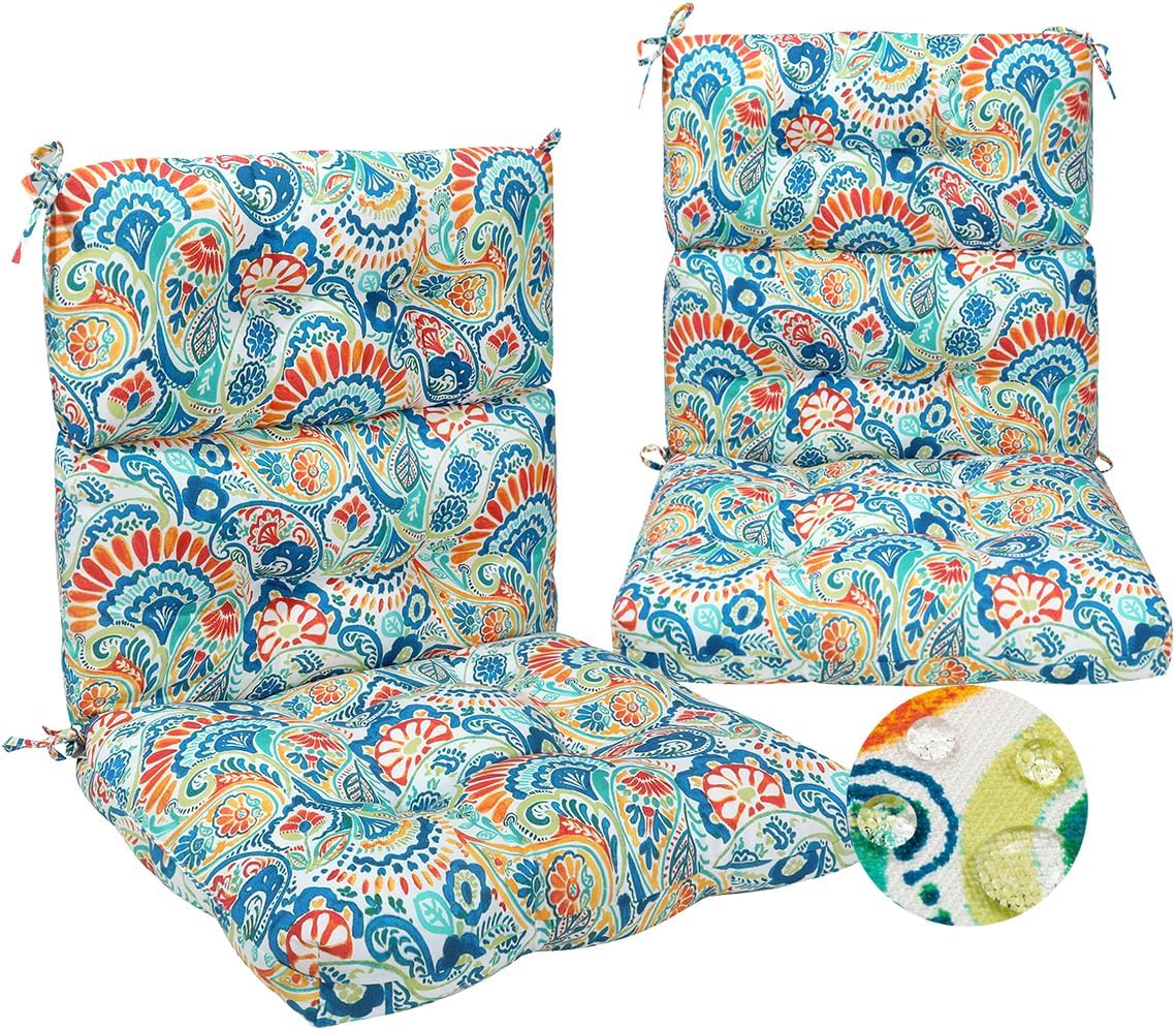 Magpie Fabrics Patio Tufted High Back Chair Cushion 2 Count, Waterproof Fade
