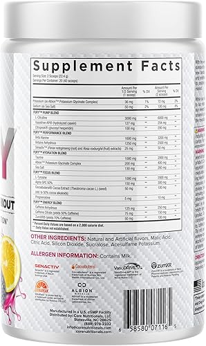 Miniatura 3 de Core Nutritionals Fury V2 Polvo de preentrenamiento para maximizar el rendimiento en el gimnasio con cafeína Zum-XR, L-CItrulina y Alpha GPC (40