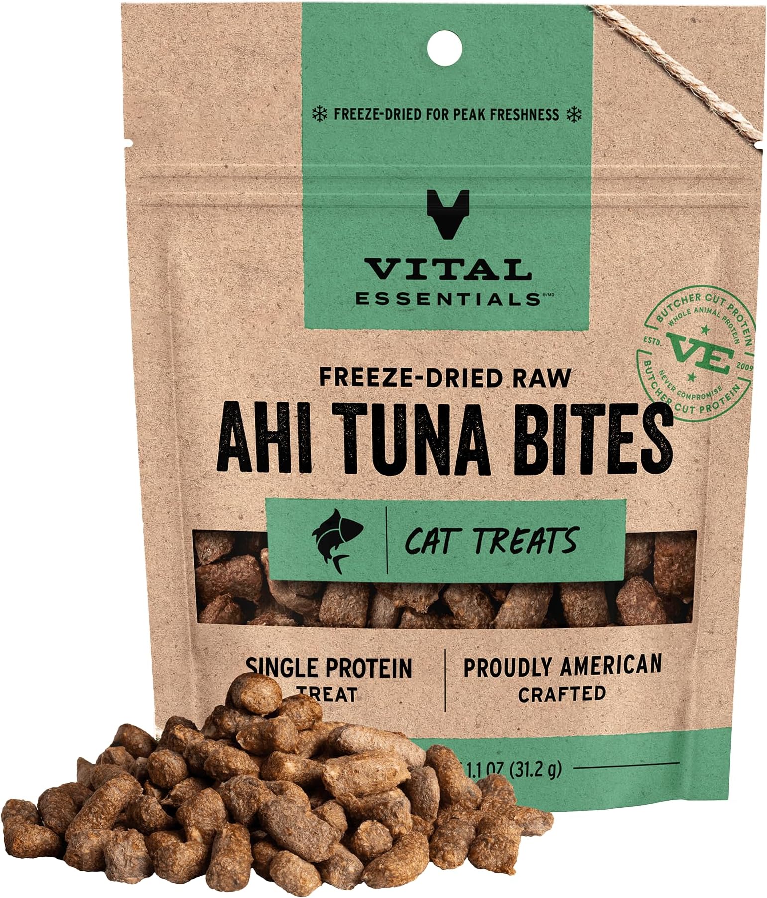 Freeze Dried Cat Treats, Ahi Tuna Bites, 1.1 oz Bag