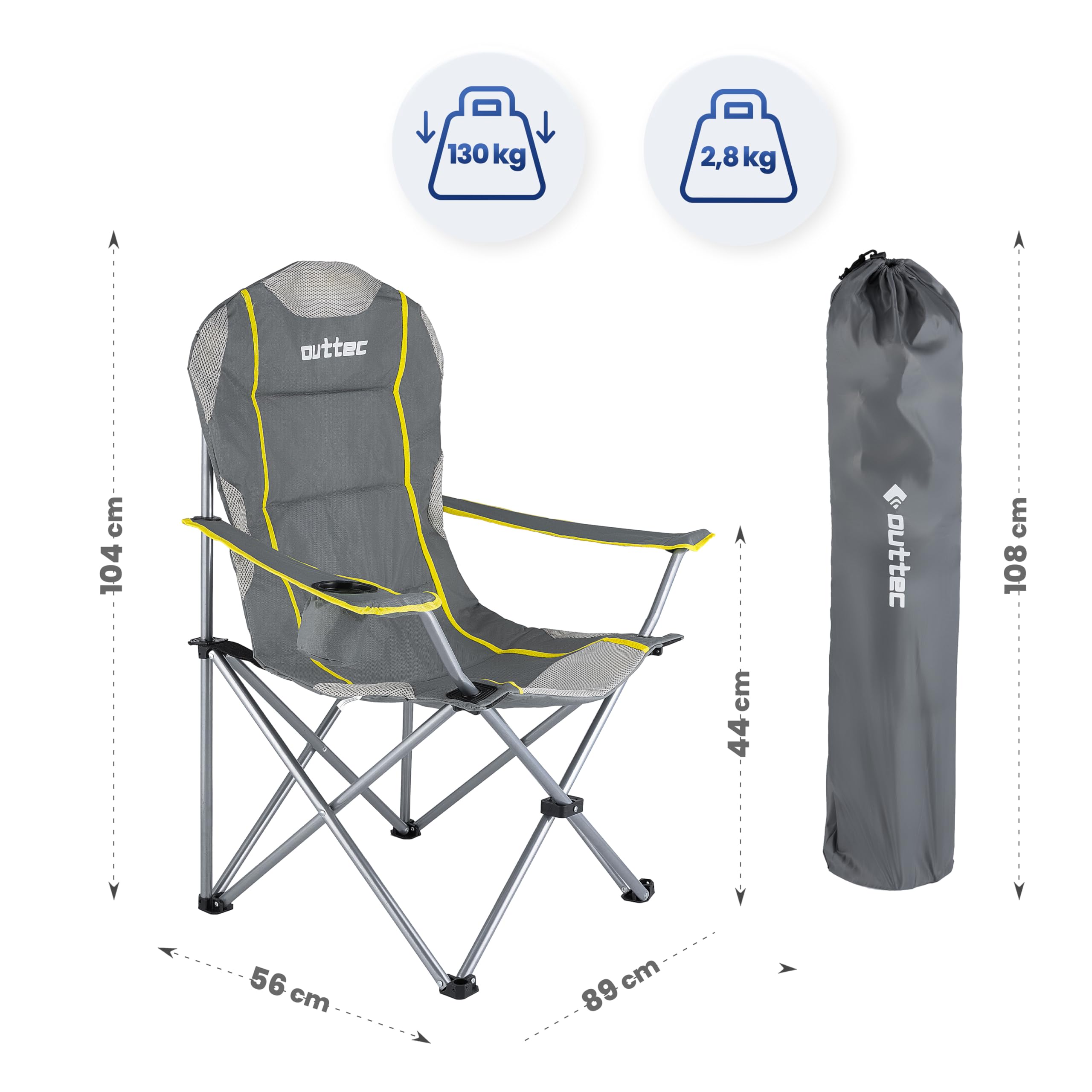 WOLTU Chaise De Camping, Avec Appui-tête, Porte-gobelet, Poche De