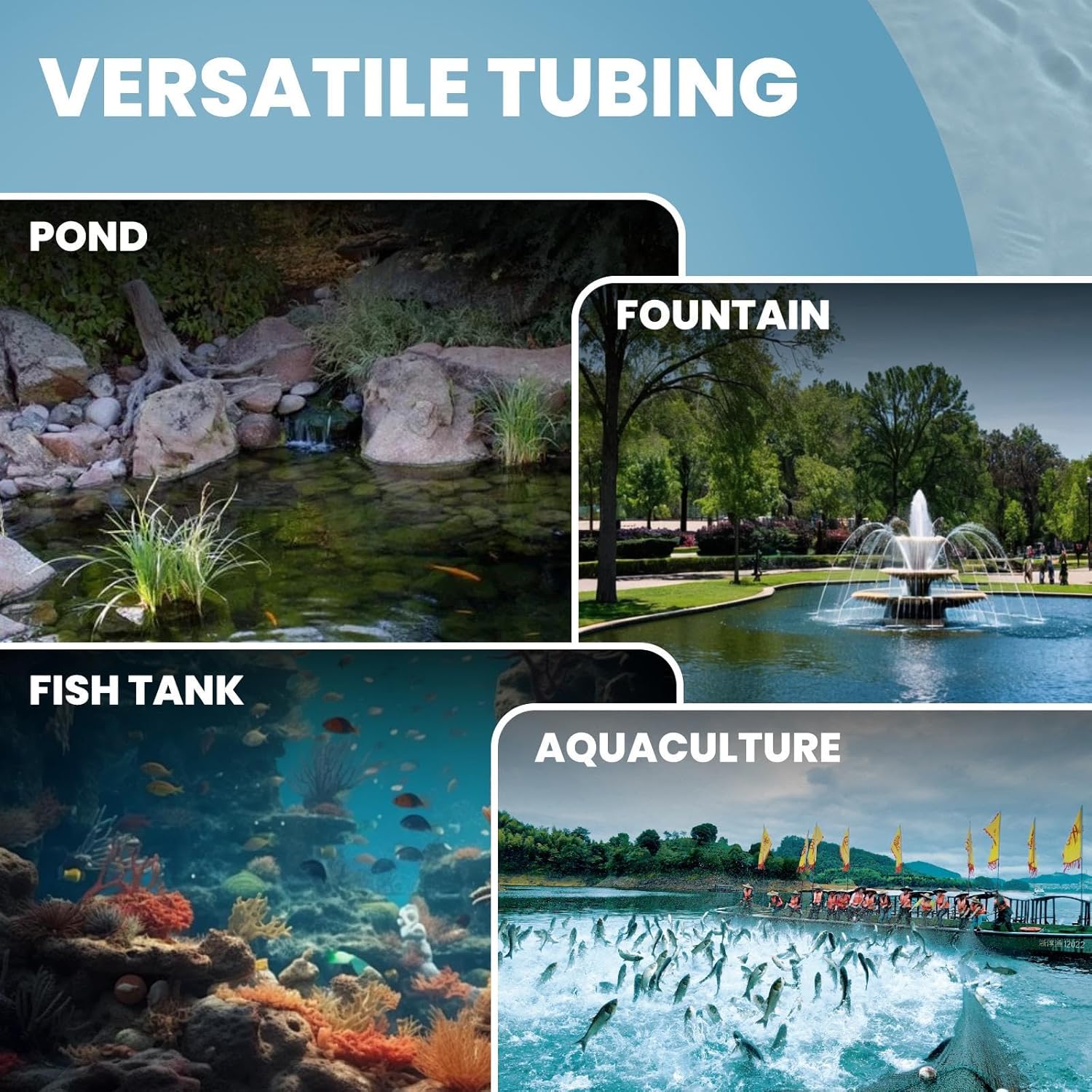 3/8" Self Sinking Pond Aerator Hose, Weighted Aeration Tubing with 4 SS Clamps & 4 Menders for Water Garden, Fountain, Fish Tank Aeration (100Feet)