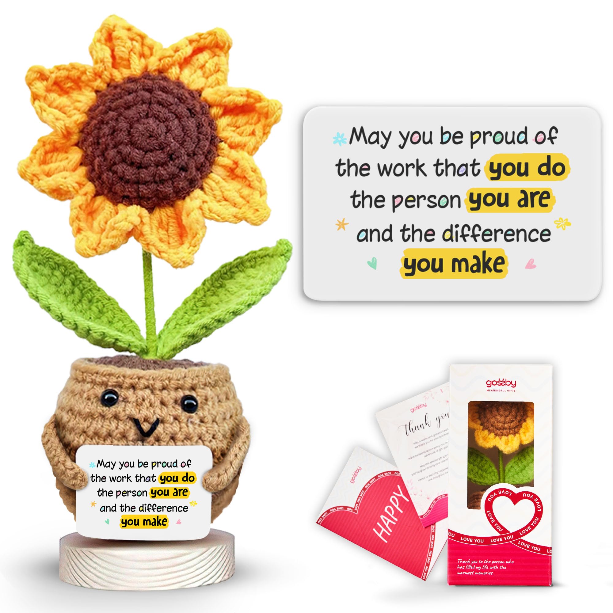 Gossby Handmade Positive Sunflower Crochet - May You Proud of The Work That You Do - Inspirational Gift for Women - Positive Energy, Apreciation, Farewell, Retirement, Goodbye Gift for Coworker - crochet kits | Mubboo