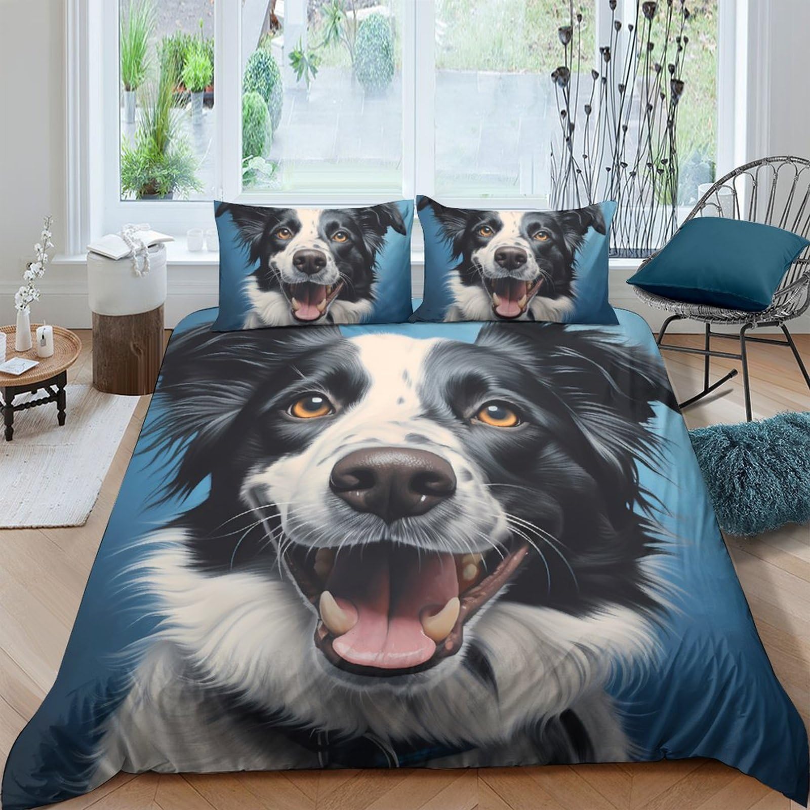 Ctjqhvkz Style-1 3D Printed Border Collie Dog Fitted Sheet Microfiber Animal Bed Cover Anti-Slip Machine Washable Bedroom Decor Single（135X200cm）