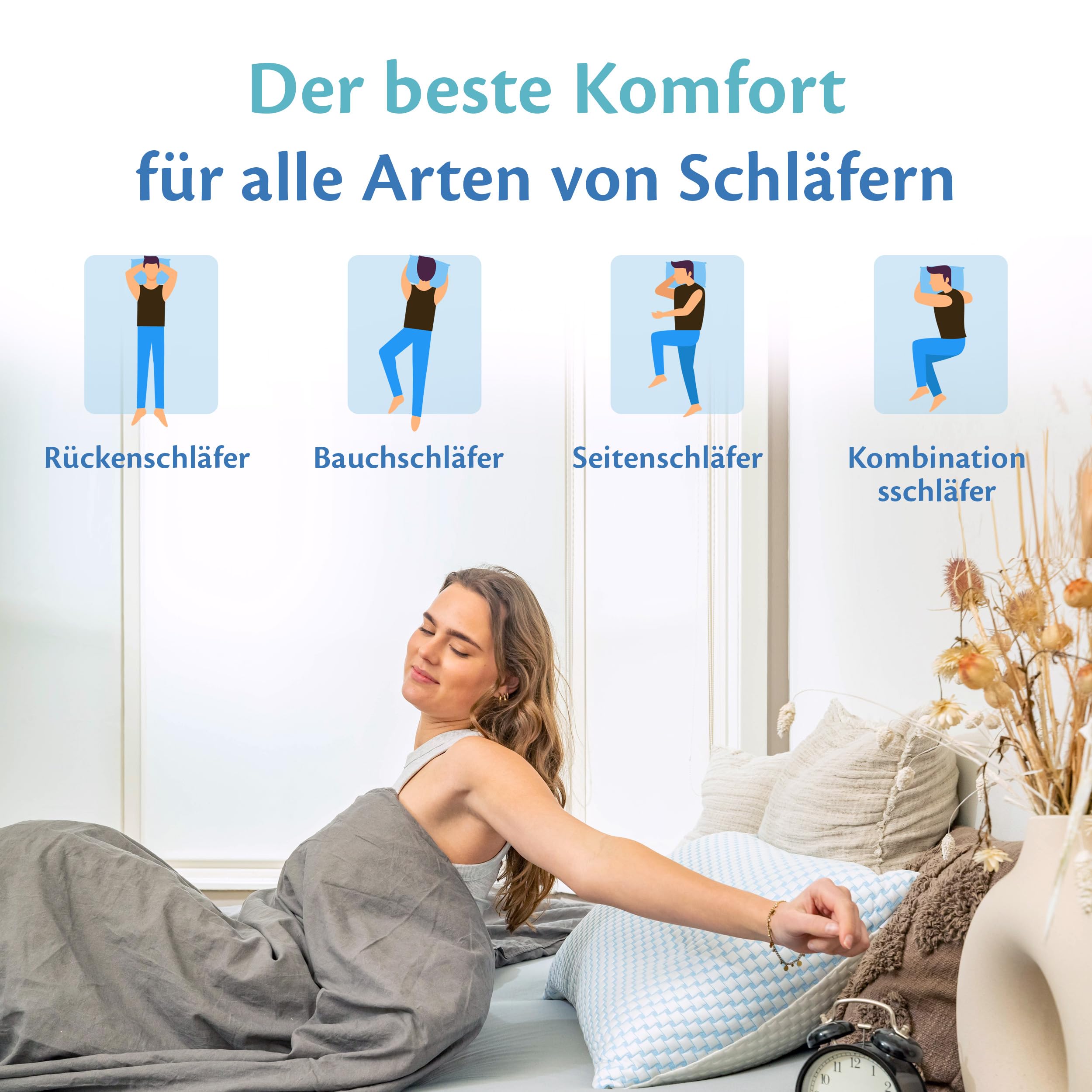 Ella Nackenstützkissen 40x80 – Ergonomisches Kopfkissen mit Verstellbarer Füllung – Orthopädisches Kissen für Nackenschmerzen - Seitenschläfer, Rückenschläfer, Bauchschläfer mit waschbarem Bezug