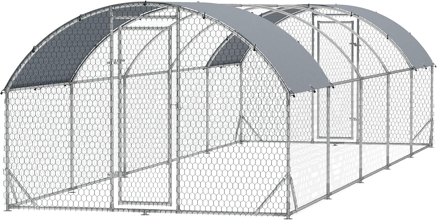 9.2'x31.2'x6.5' All-Season Weather-Proof Metal Chicken Coop with Superior Waterproof and UV-Blocking Technology for Animal Wellness