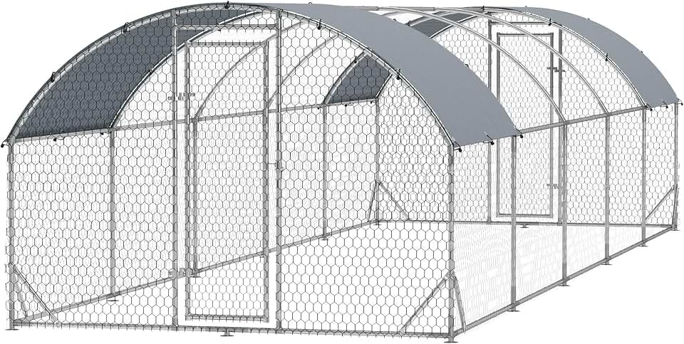 9.2'x31.2'x6.5' Secure Rust-Proof Metal Chicken Coop Featuring Complete Waterproof and UV-Resistant Cover for Maximum Safety