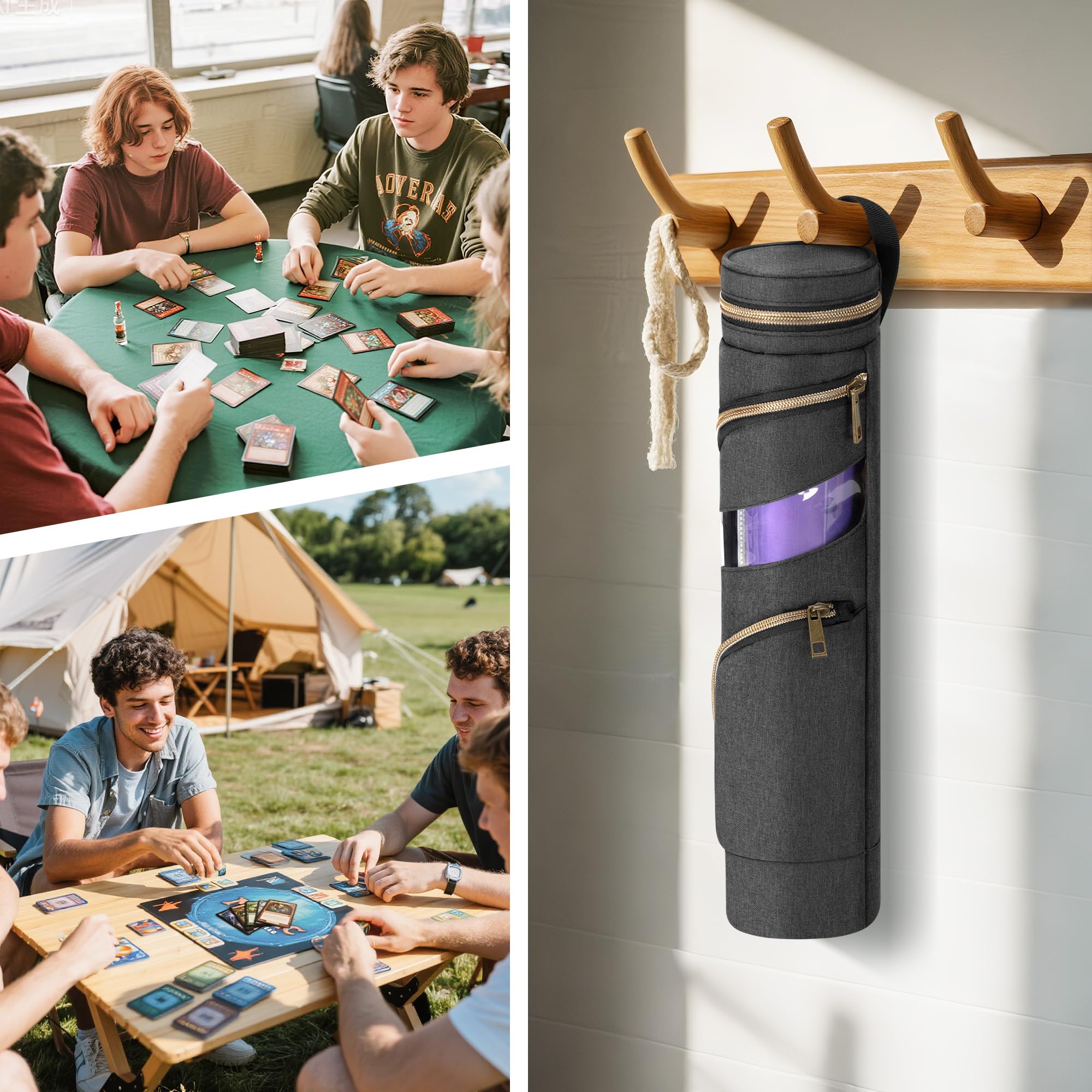 Rexmica Playmat Tube Holder pour Tapis de Jeu avec Porte-dés | Compatible avec Les Tapis de 35,6 x 61 Cm, Étui Tubulaire Rangement pour La Plupart Des Tapis de Jeu avec Bandoulière