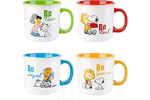 Peanuts Snoopy Gentle Reminders Camper 4-Pack 21 oz Stoneware Coffee Mugs