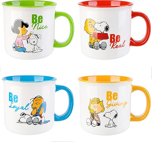 Peanuts Snoopy Gentle Reminders Camper - Tazas de 21 onzas, paquete de 4, varios colores