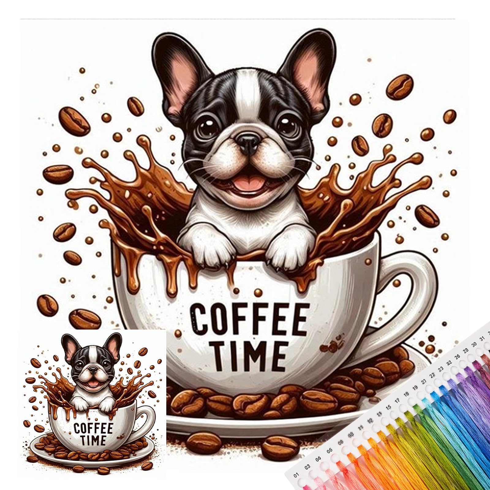 Poetrydraw French Bulldog Coffee Cup Cross Stitch Kit 14Ct Diy Embroidery Starter Set 11.81X11.81in For Beginners & Home Decor