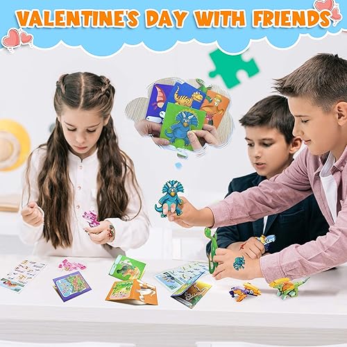 Miniatura 6 de Paquete de 24 regalos para el día de San Valentín para niños bloques de construcción de dinosaurios con tarjetas del día de San Valentín para la