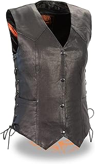 Milwaukee Leather MLL4546 Ladies Black Lightweight Side Laced Four Snap Leather Vest - X-Large
