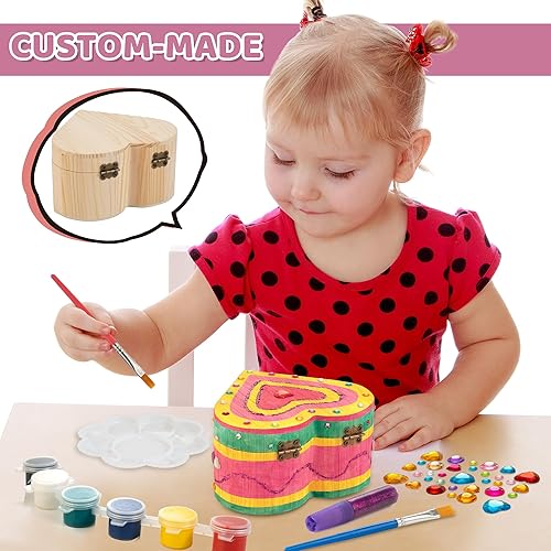 Miniatura 5 de Pinta tu propia caja de joyería de madera artes y manualidades para niños de 4 a 6 años, kits de pintura de caja del tesoro de bricolaje, regalo
