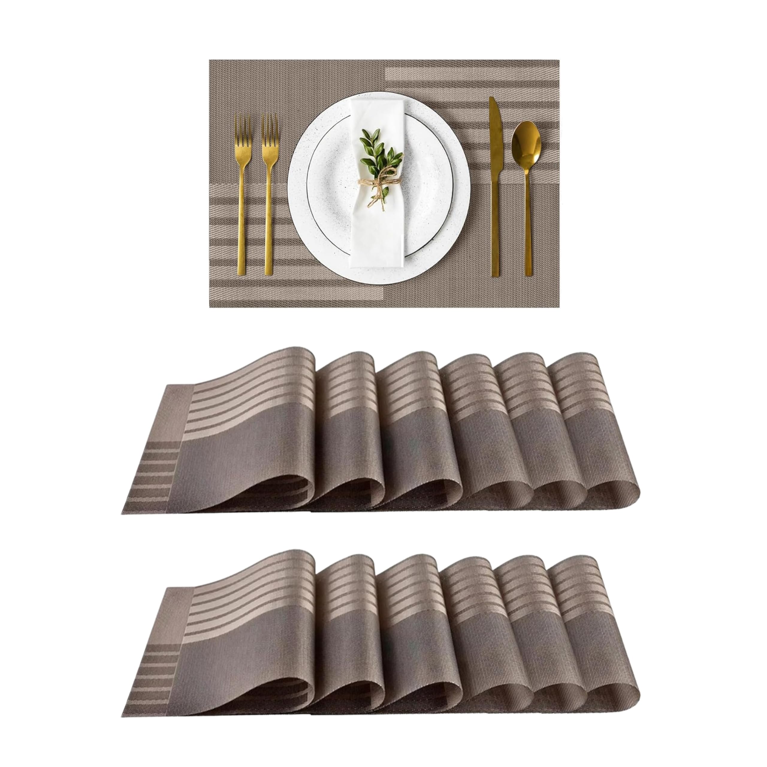 KONSSE Placemats Dining Table Place Mats | Placemats Table Mat PVC Material | Non-Slip Heat Resistant | Dining Tablemates Washable Anti-Skid | Size 45 x 30cm (6 PCS Square Gold) — Amazon image 8