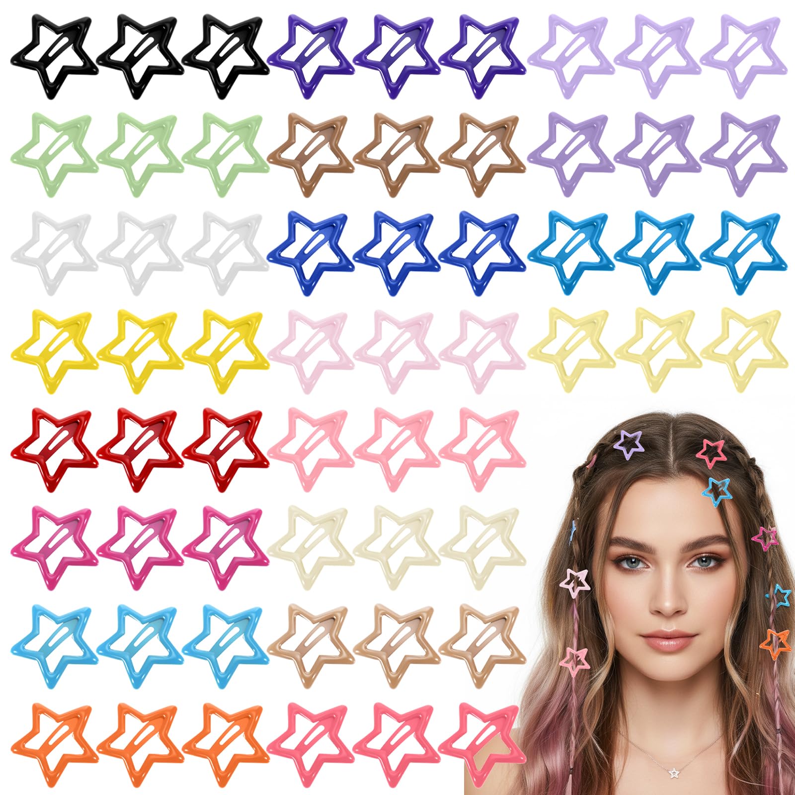 cobee 60 PCS 1.26" Sparkling Stars Hair Clips, Multiple Colors Metal Clips