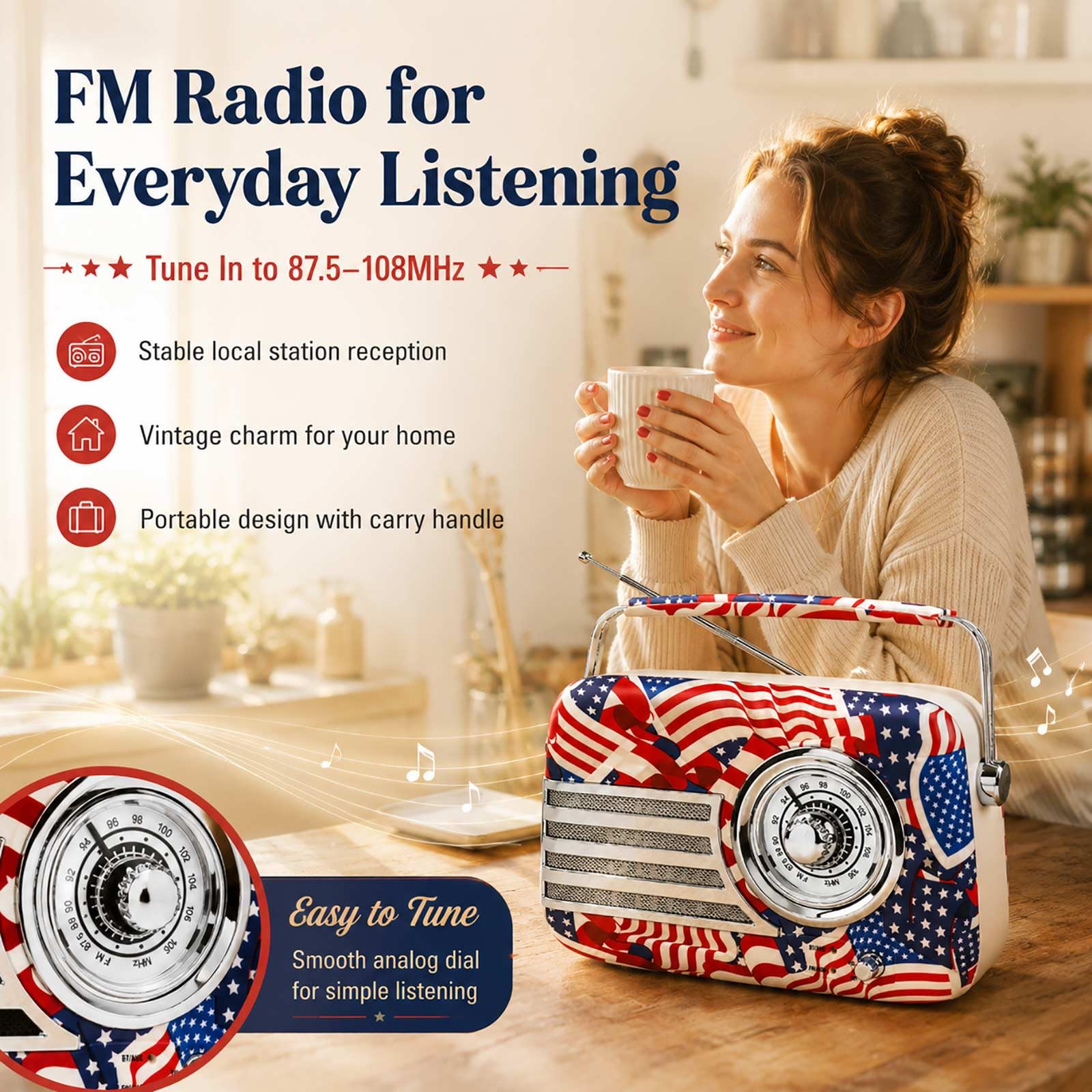 Haut-parleur Bluetooth vintage avec drapeau patriotique