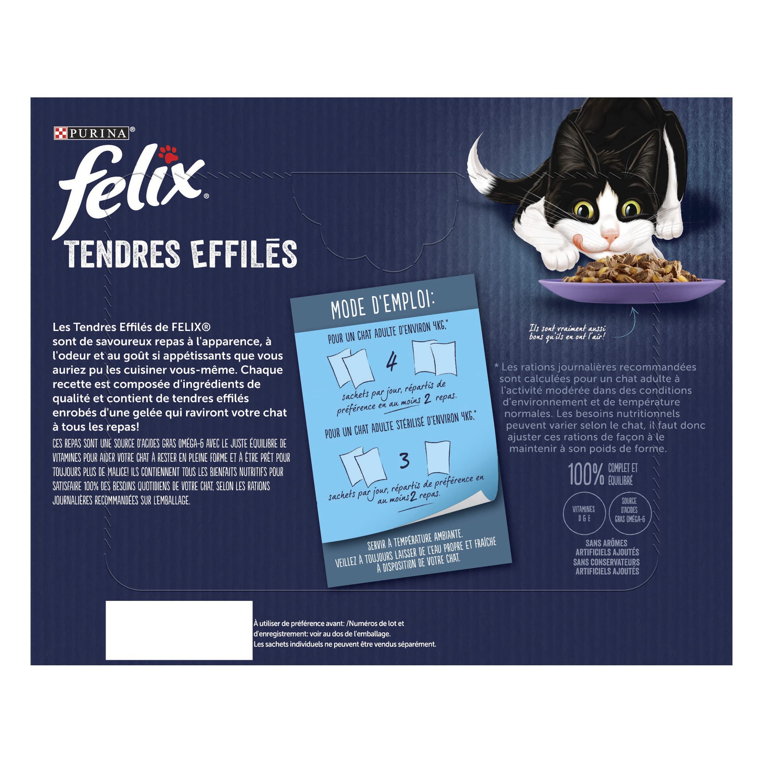FELIX Tendres Effilés en Gelée | Chat Adulte | Sélection de Poulet, Bœuf, Thon, Saumon | Lot de 24 x 85 g| Sachet fraicheur - Lot de 4