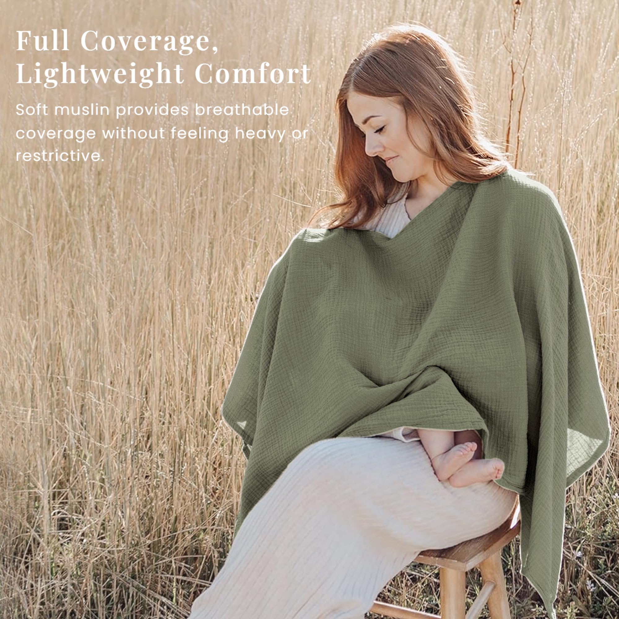 Konssy Couverture d'allaitement en mousseline pour l'allaitement, couverture d'allaitement à 360 °, respirante, 100 % coton, multi-usage