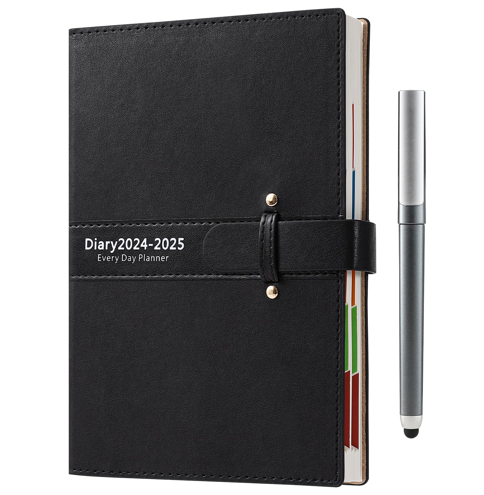 Agenda 2024-2025, tamaño A5, día por página, agenda académica de julio de 2024 a junio de 2025, organizador de tapa dura con planificador por hora, agenda diaria y mensual con bolígrafo, pestaña