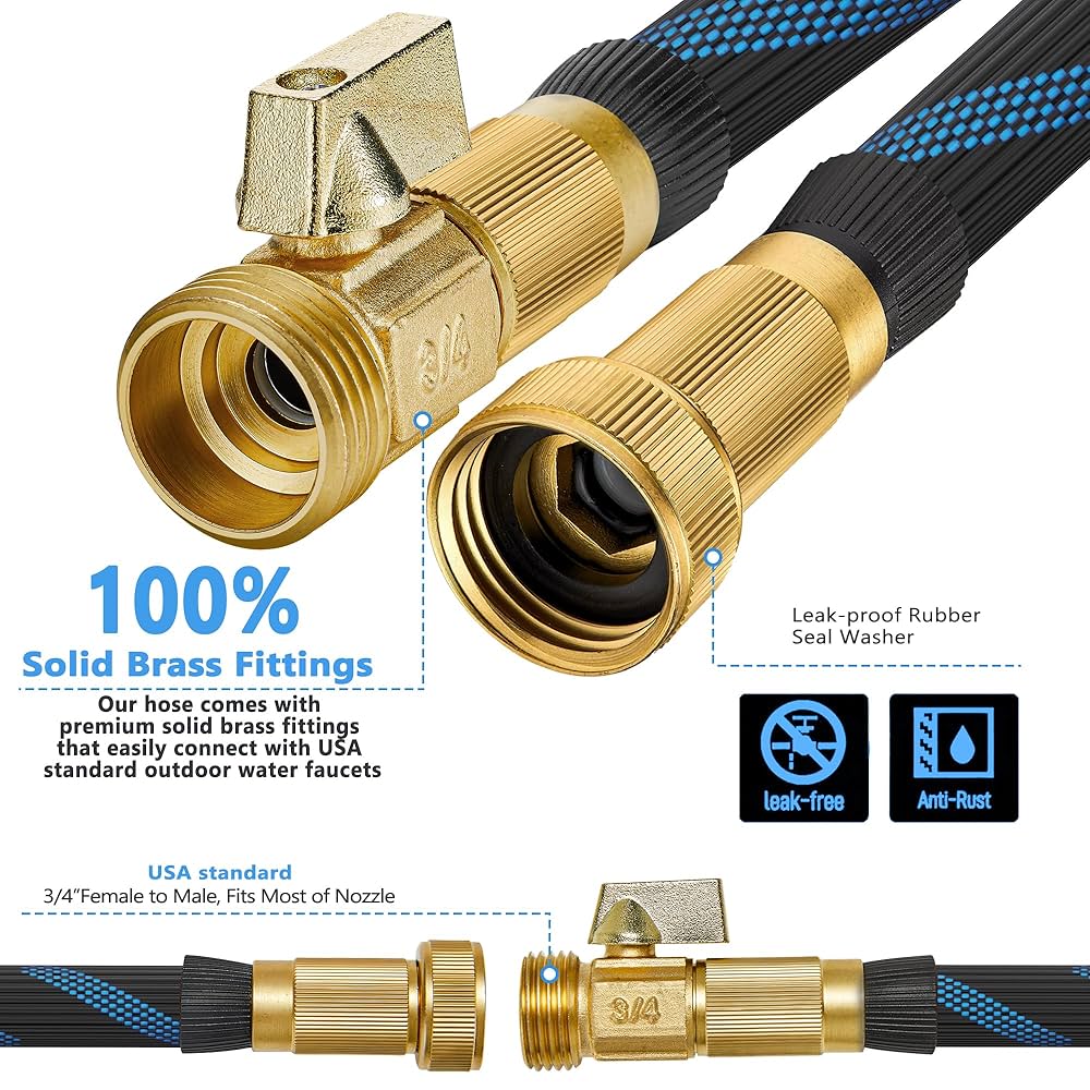 50FT Professional Garden Hose With With 1/2"-3/4" Brass Fittings