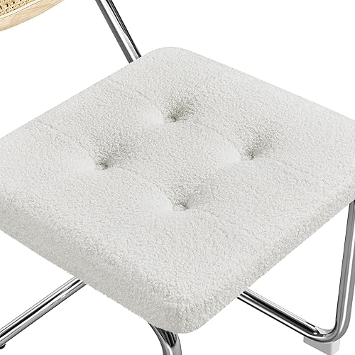 Miniatura 9 de Yaheetech Juego de 4 sillas de comedor de ratán, sillas de cocina modernas de mediados de siglo con patas de metal y asiento tapizado para el hogar,