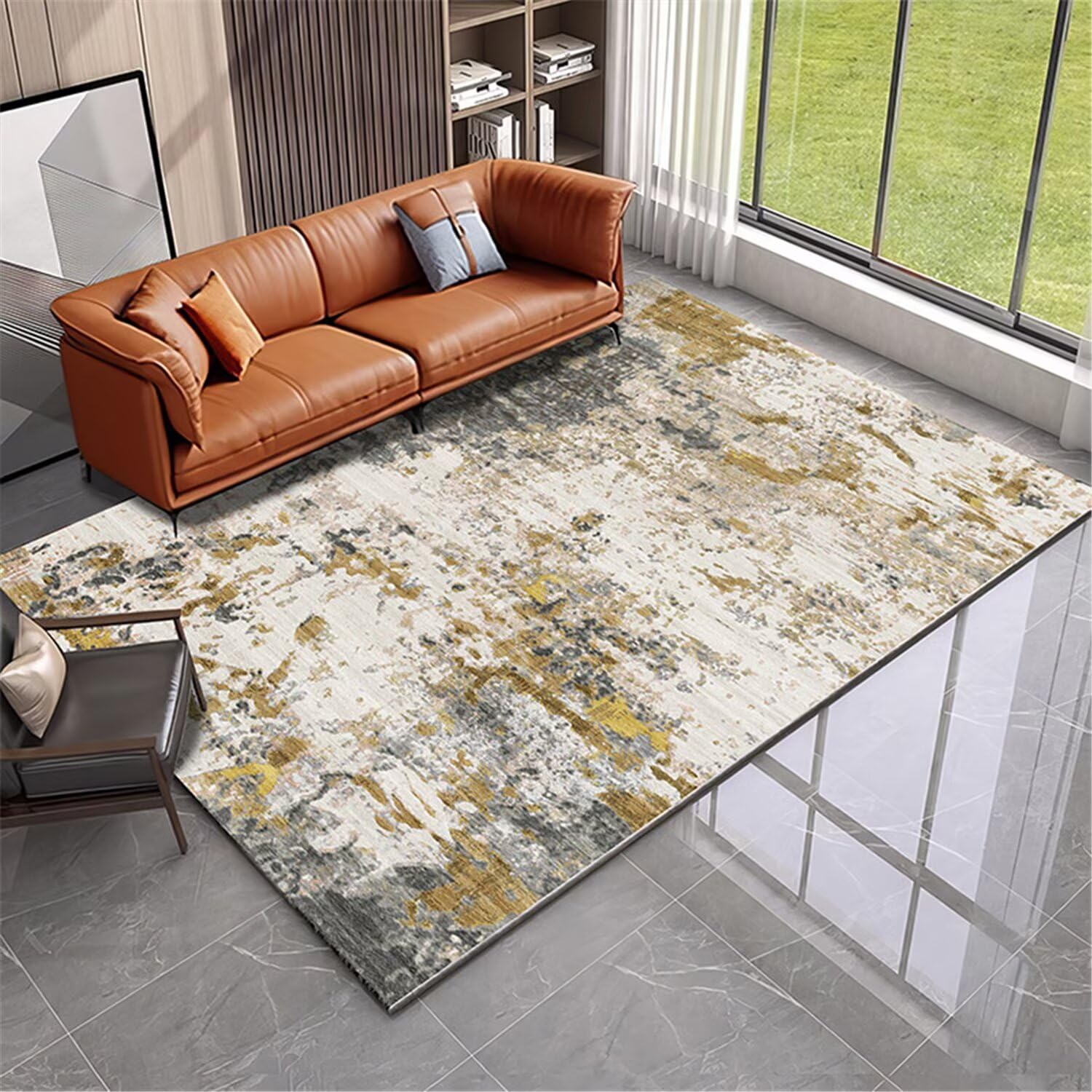 Tapis de chambre gris-jaune résistant pour protéger le sol sous un bureau