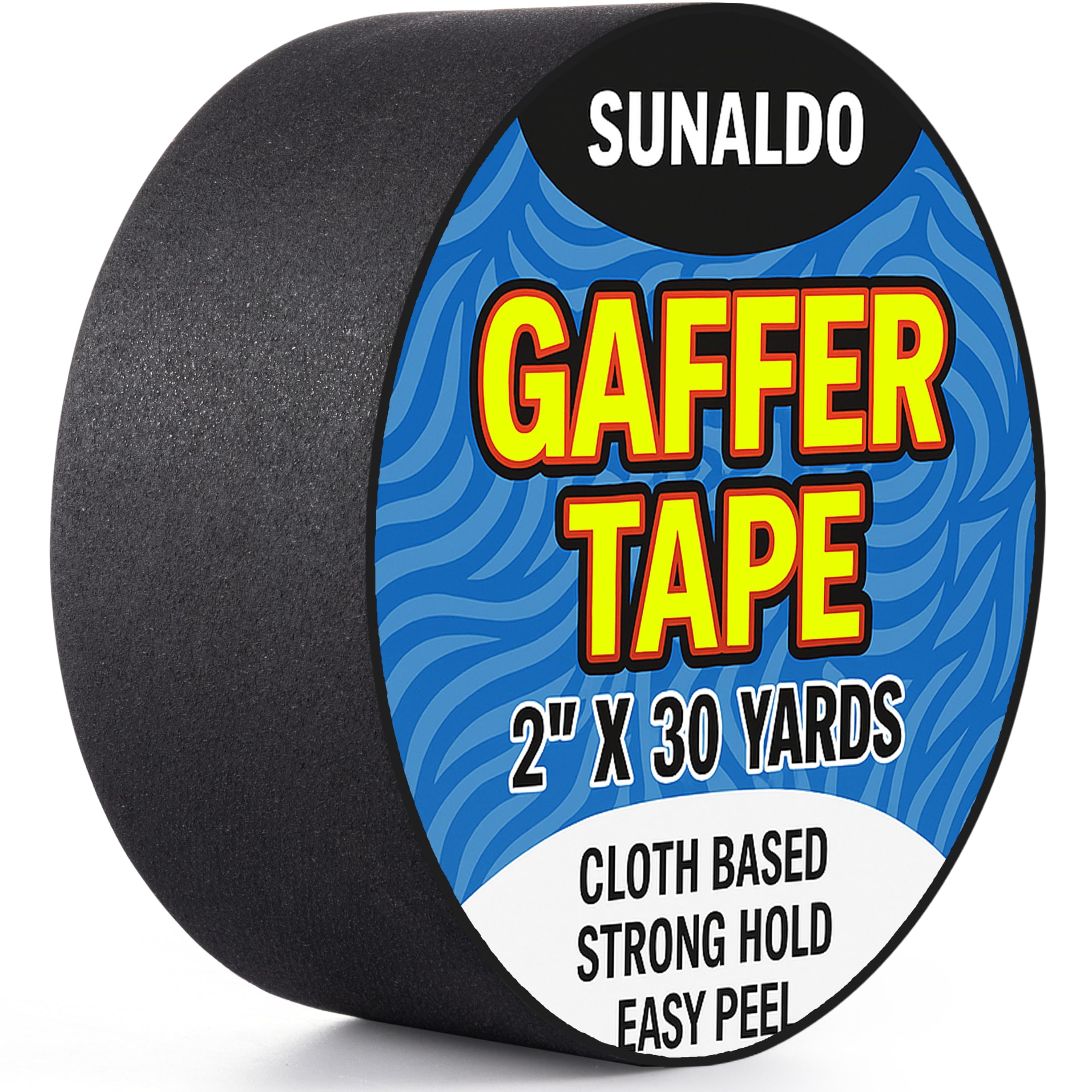 SUNALDO Gaffers Tape Heavy Duty, Easy to Rip, Residue-Free Professional Grade Floor Tape for Electrical Cords, Matte Finish Non Reflective, Weather Resistant (1, Black, 2" x 30 Yards)