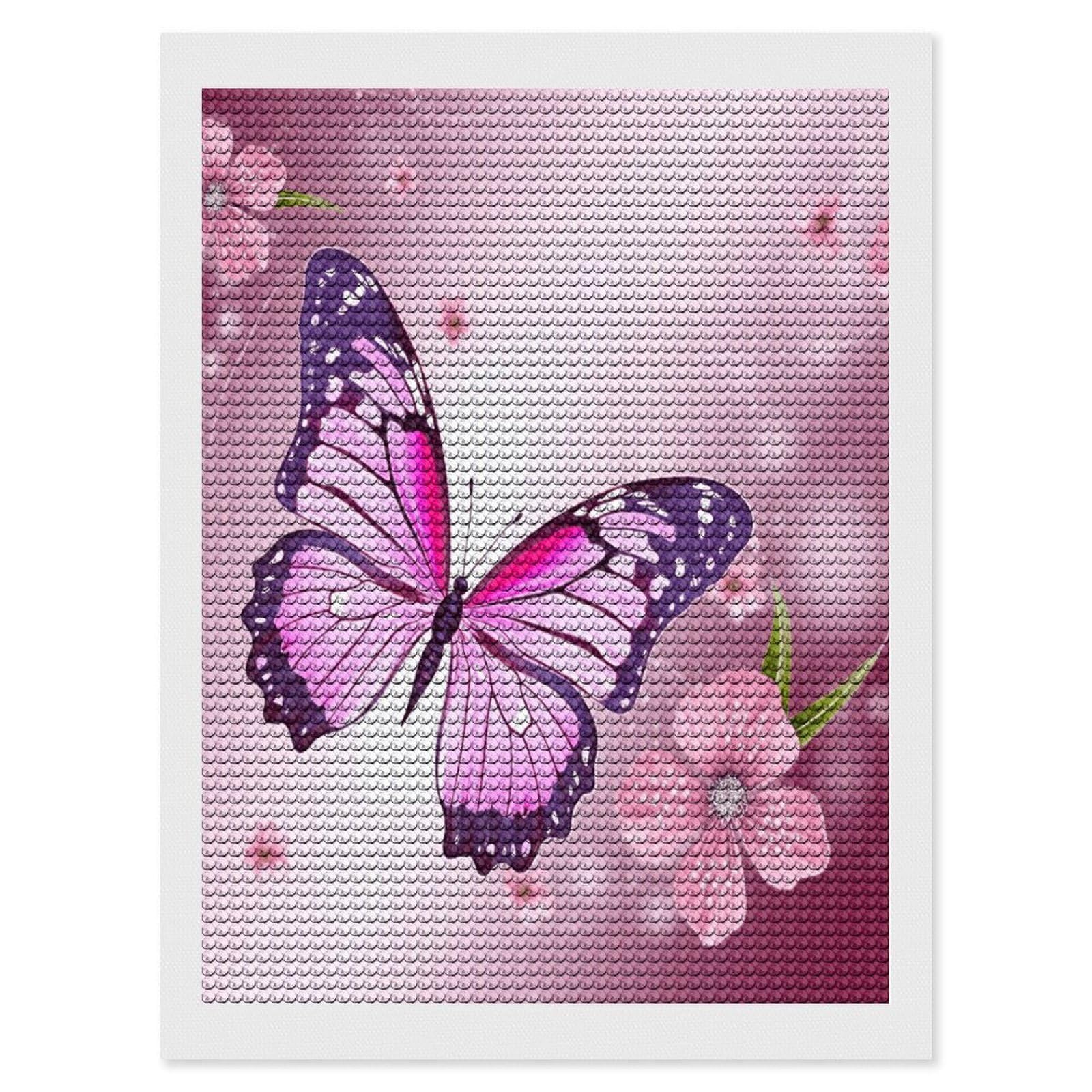FekiLoot Diamond Art Kits for Adults, DIY 5D Pink Butterfly Diamond Painting Kits for Beginners, Full Round Drill Diamond Dots Painting Gem Art Crafts for Home Wall Decor & Gift 12"x16"