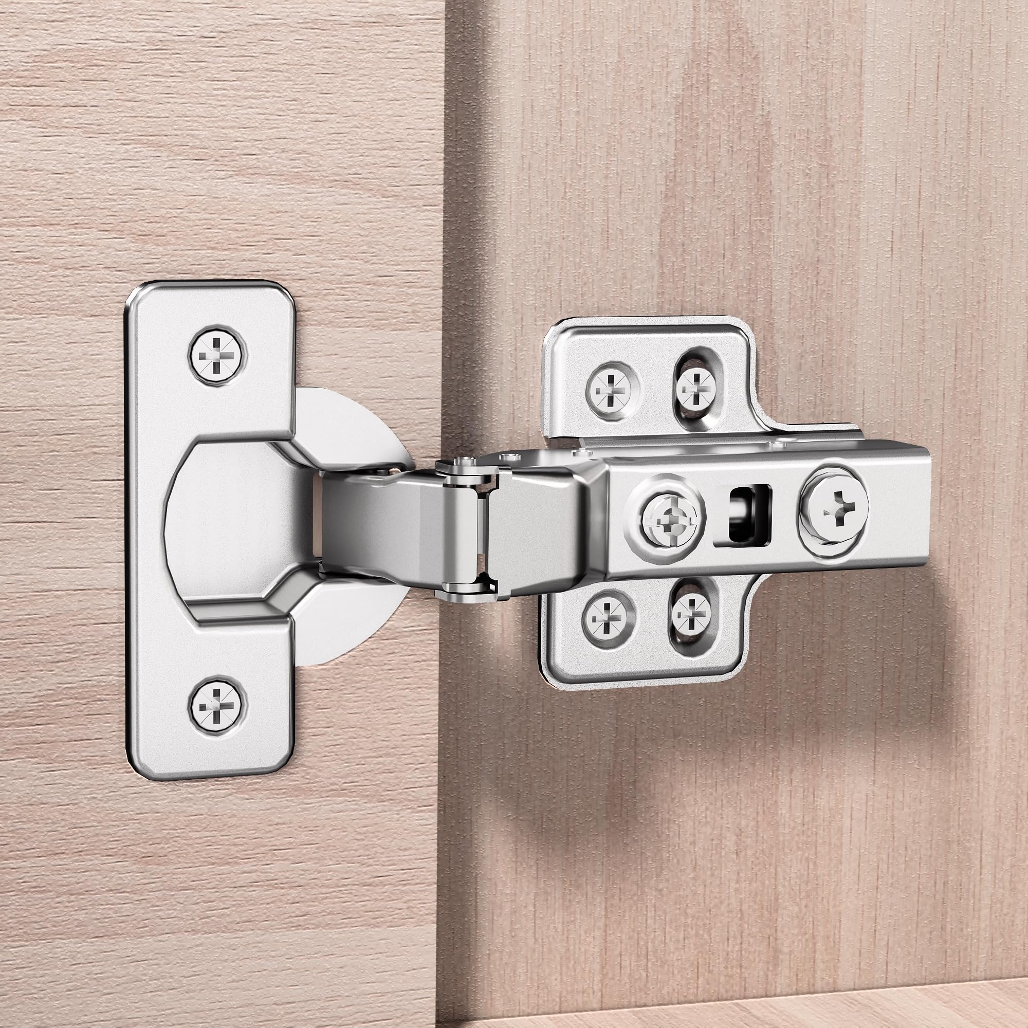 2pcs Professional Grade Half Overlay Soft Close Cabinet Hinges Frameless Concealed Cabinet Door Hinges European Soft Closing Four-Hole Mounting Plate Hinges Nickel Plated Finish