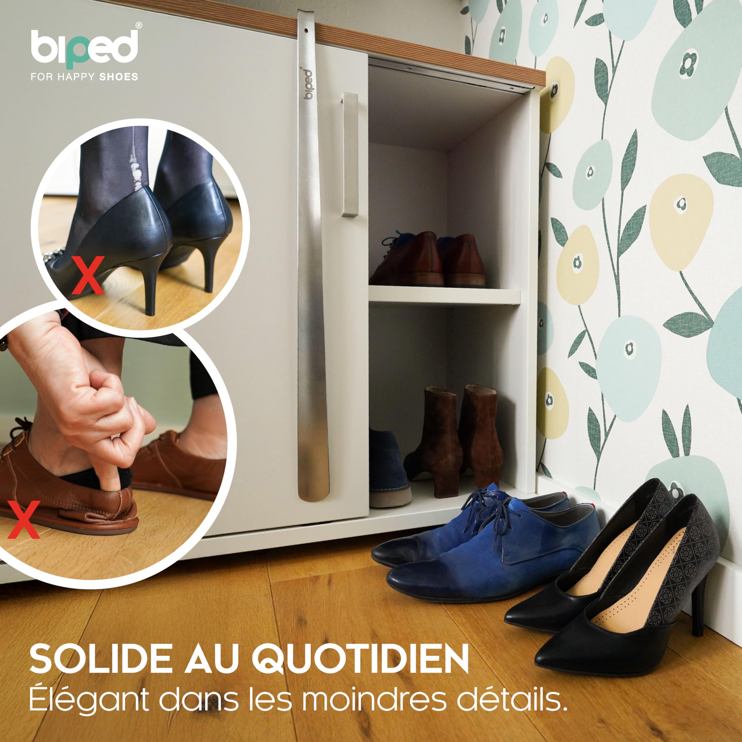 biped chausse-pied long en métal, acier inox brossé – aide-chaussure robuste dans coffret cadeau élégant – chausse-pied premium pour un usage quotidien z2932(70cm,silver)