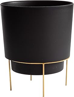 Bloem Hopson 10" Black Planter W/Metal Gold Stand (HOP1000-M)