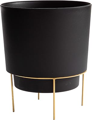 Bloem Hopson Planter w/Metal Gold Stand (HOP1000-M), Black, 10