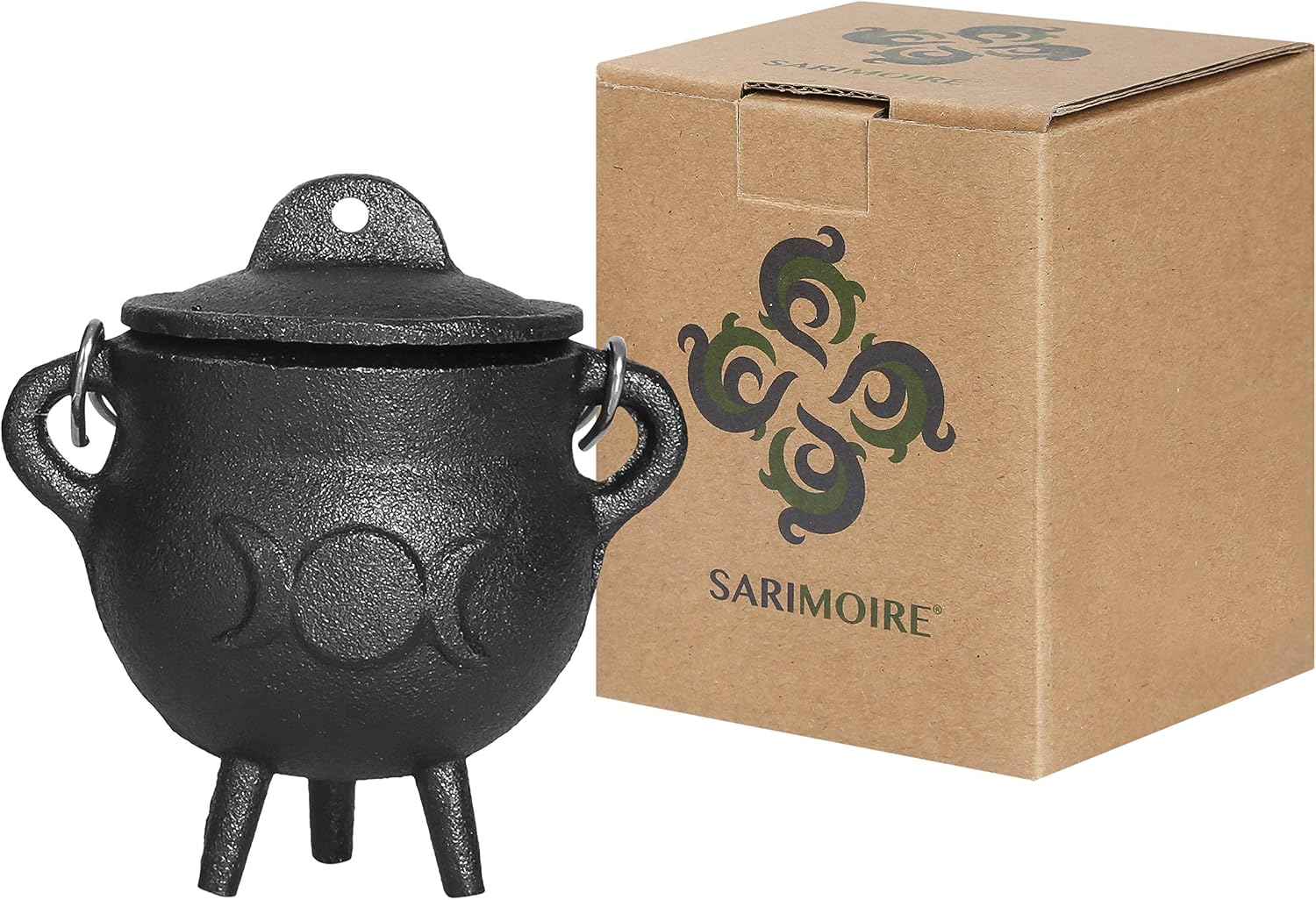 Cauldron -3.5 inch Triple Moon Cast Iron Cauldron with Lid and Handle - Perfect Incense Smudge Kit Sage Holder Altar Ritual Burning Holder