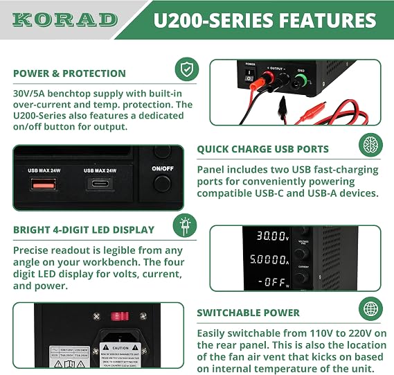 Korad U203 Adjustable Benchtop Power Supply - 30VDC / 10A