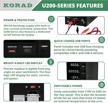 Korad U203 Adjustable Benchtop Power Supply - 30VDC / 10A
