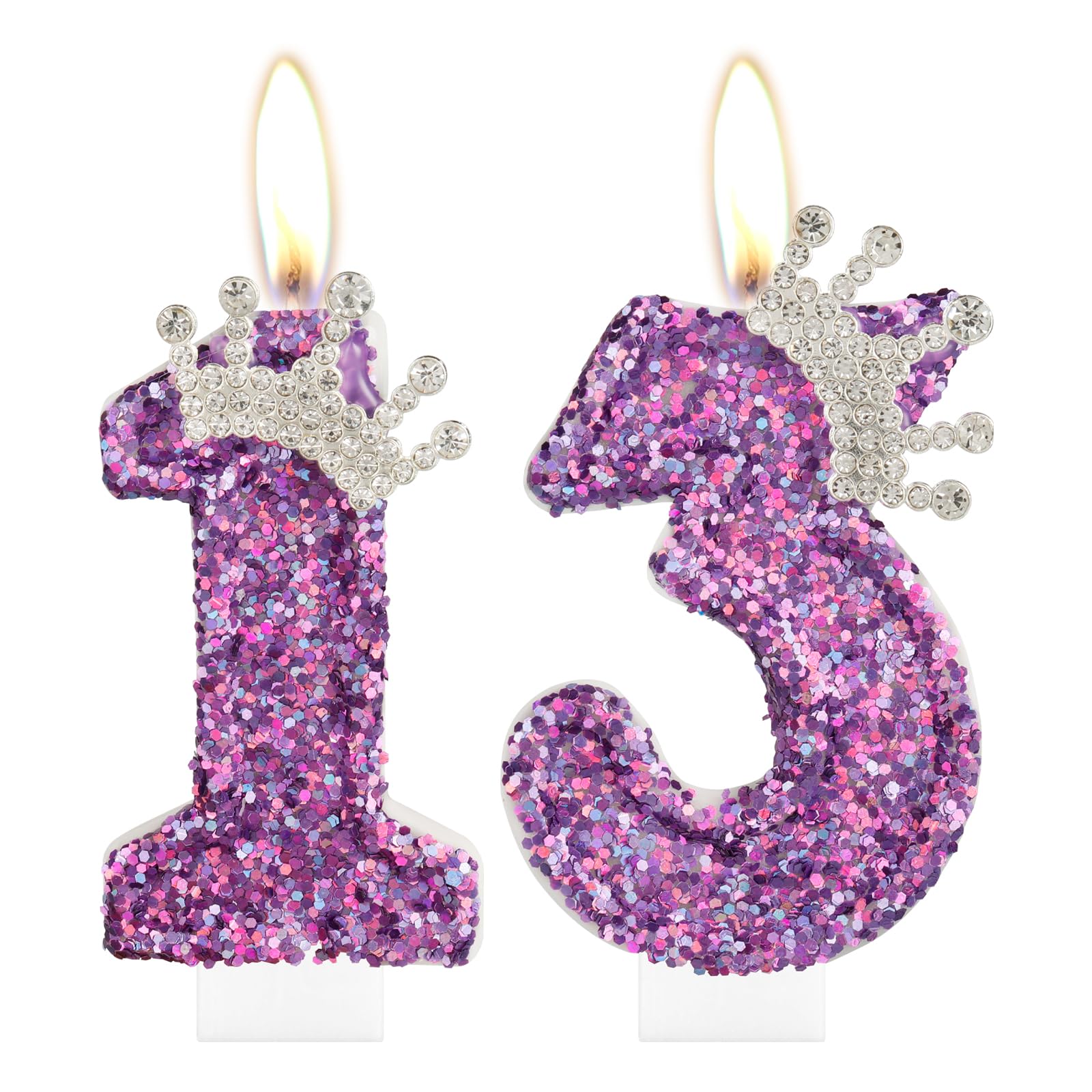 Velas de cumpleaños número 13 para niñas, vela de corona número 13 color púrpura para adorno de pastel, decoraciones para fiesta de cumpleaños de niñas, boda, aniversario y suministros de celebración