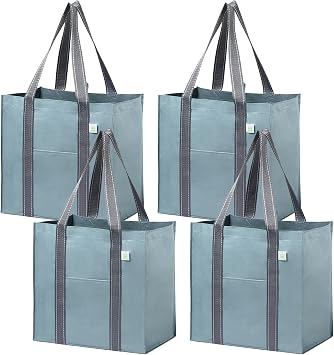 VENO 4 Pack Large Grocery Bag Reusable Shopping Bags with Hard Bottom